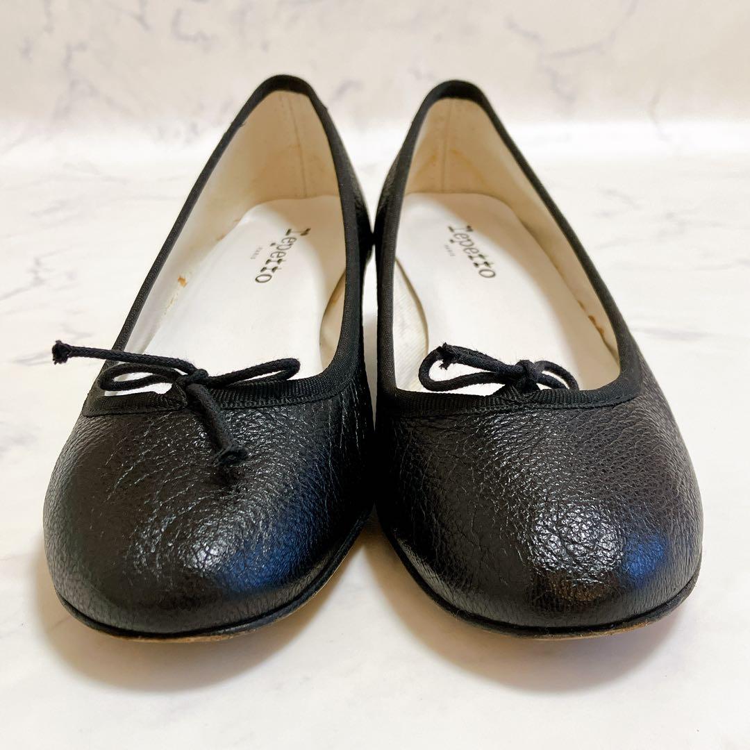 レペット バレエシューズ ウェッジソール 37 シボ革 フラット リボン 黒