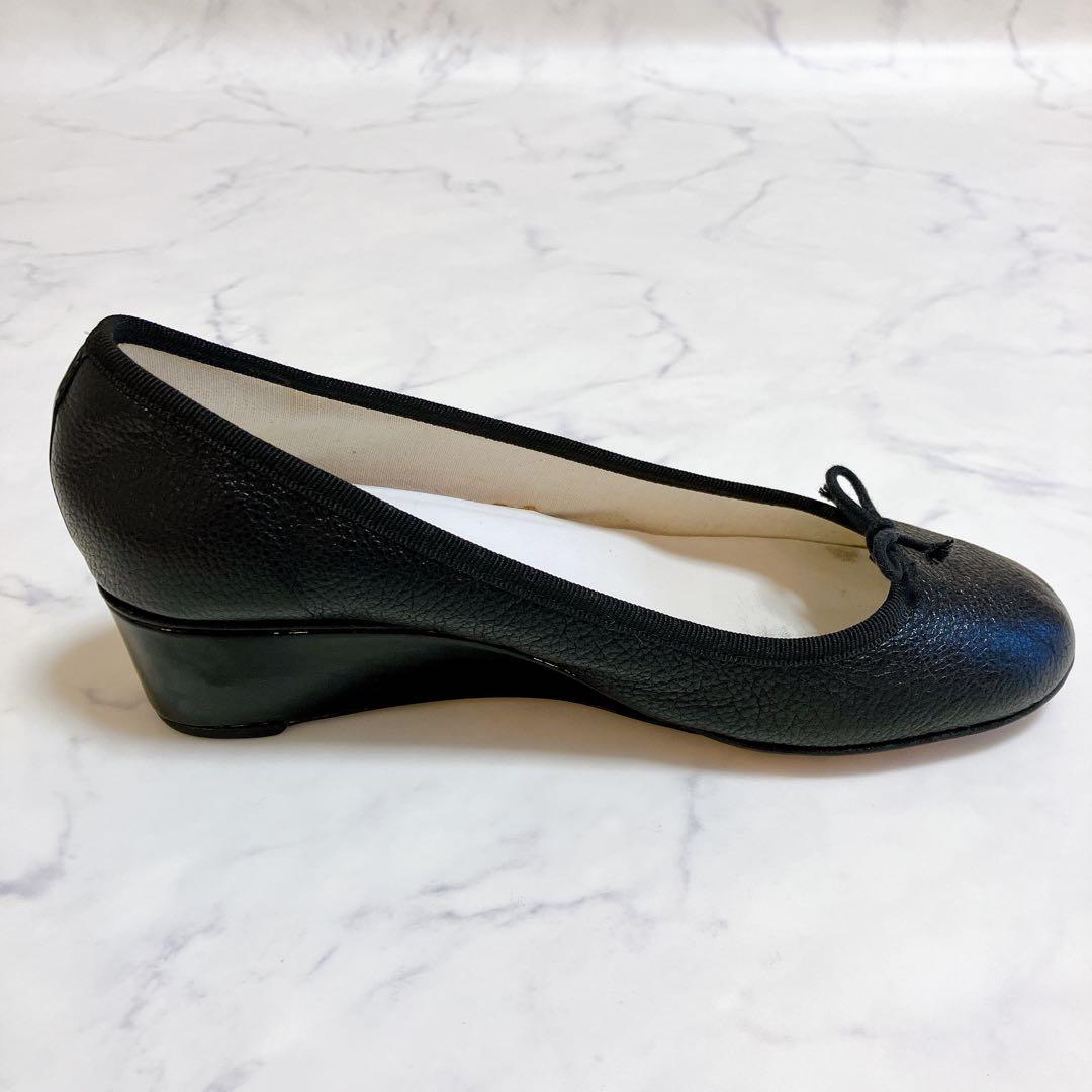 レペット バレエシューズ ウェッジソール 37 シボ革 フラット リボン 黒