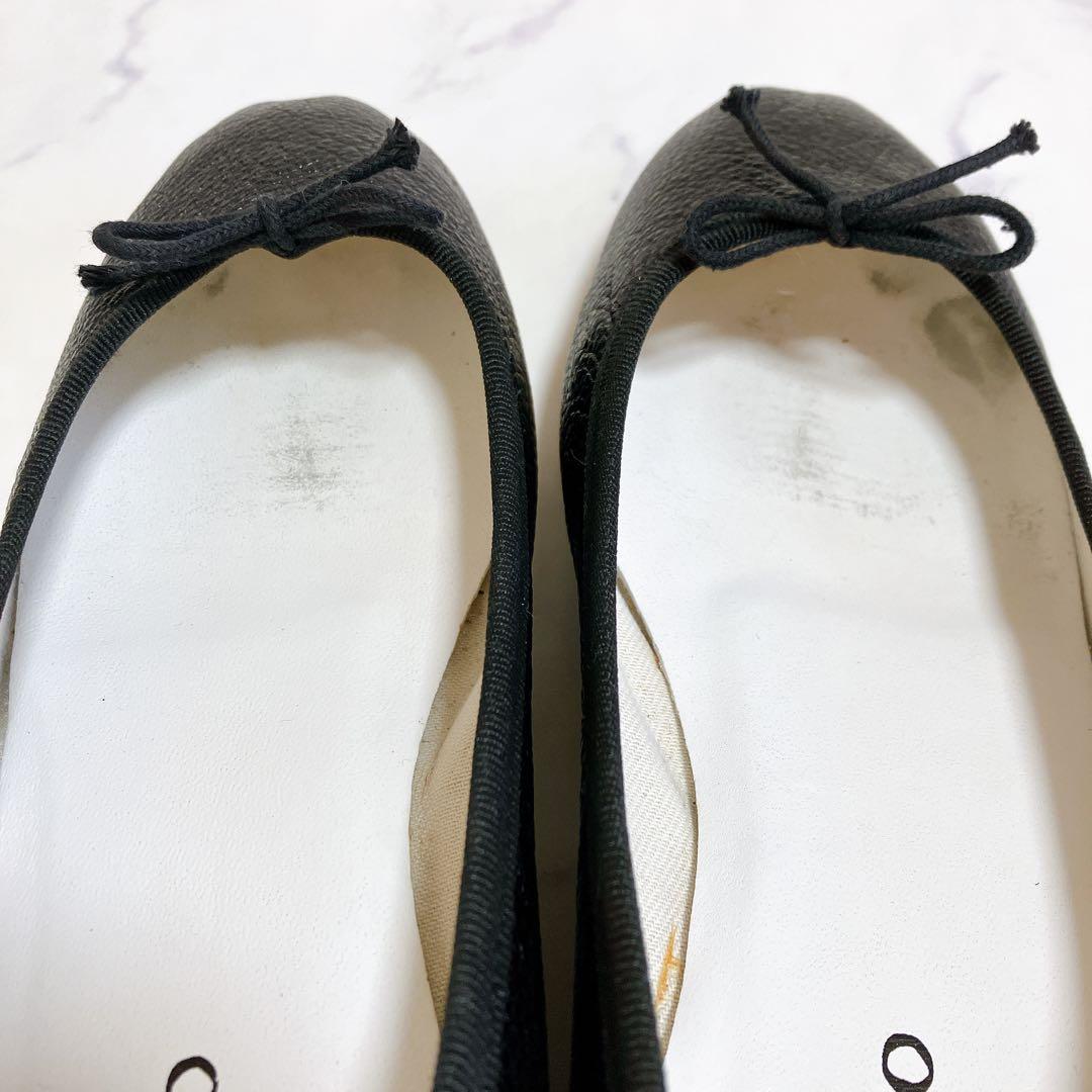 レペット バレエシューズ ウェッジソール 37 シボ革 フラット リボン 黒