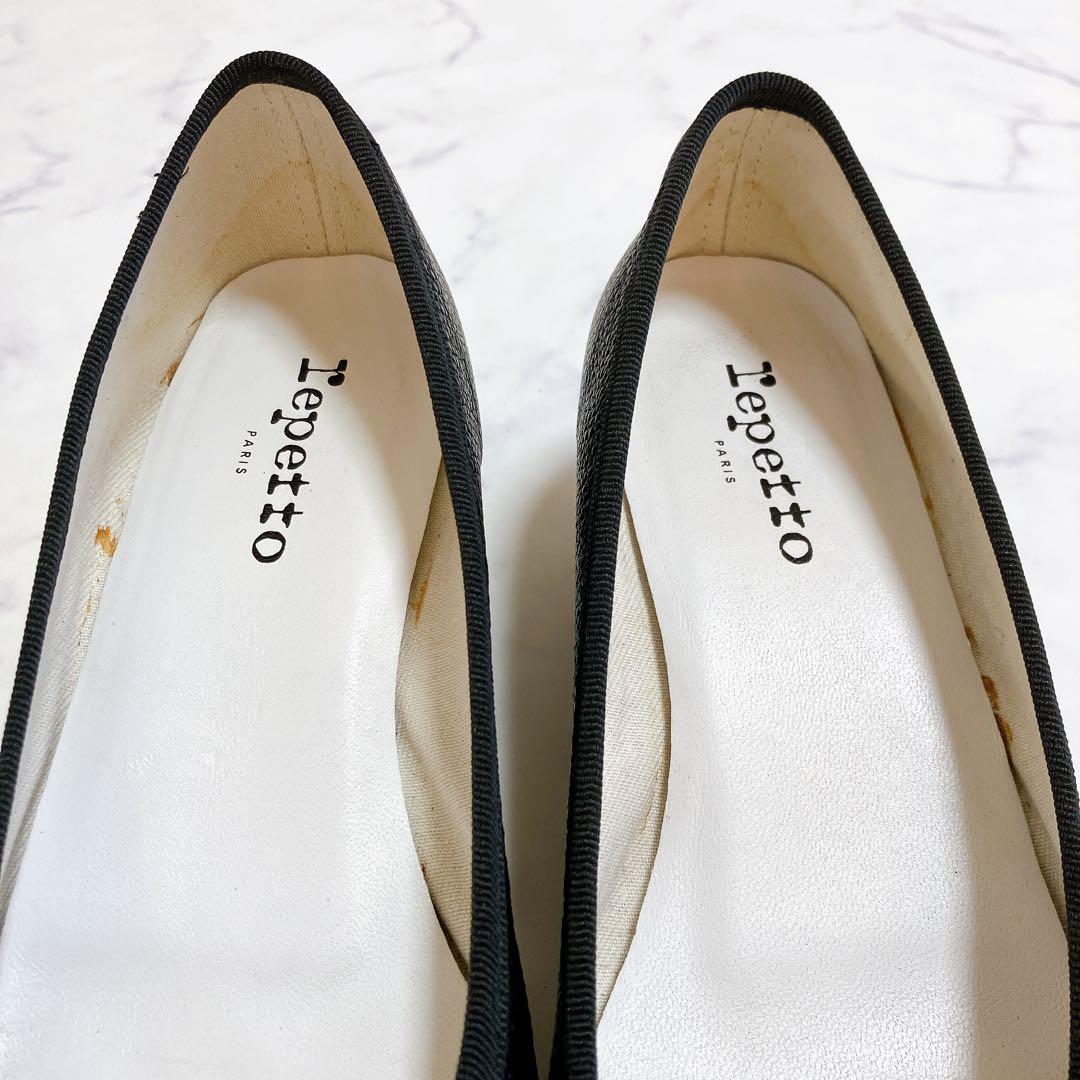 レペット バレエシューズ ウェッジソール 37 シボ革 フラット リボン 黒