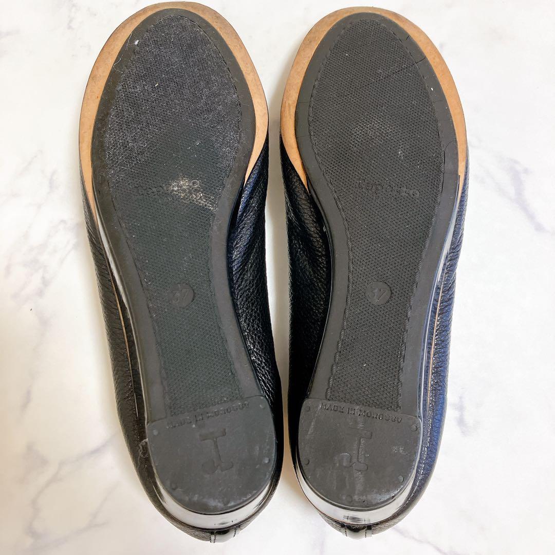 レペット バレエシューズ ウェッジソール 37 シボ革 フラット リボン 黒