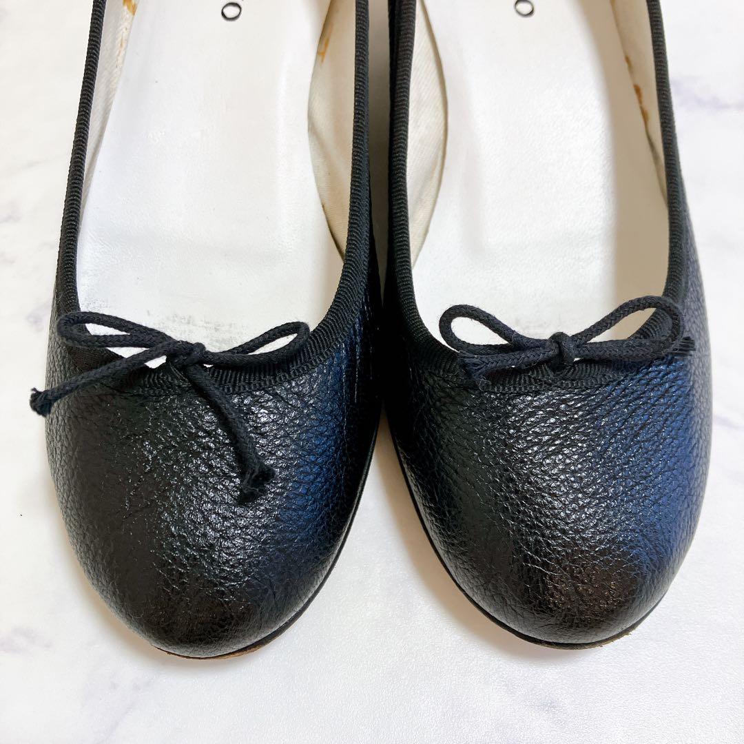 レペット バレエシューズ ウェッジソール 37 シボ革 フラット リボン 黒