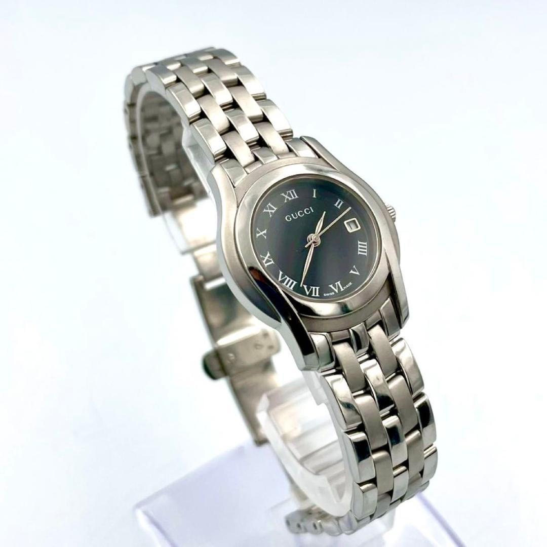 本日限定✨️525 新品電池 グッチ 5500L 腕時計 デイト ブラック文字盤