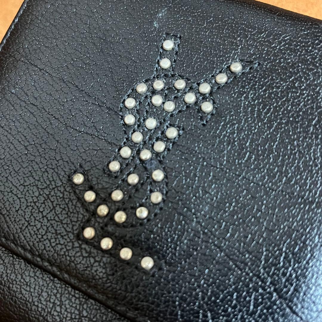 イヴサンローラン YSL スタッズ ブラックレザー 二つ折り財布
