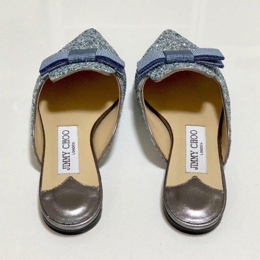 未使用 ジミーチュウ グリッター フラットシューズ ライトブルー