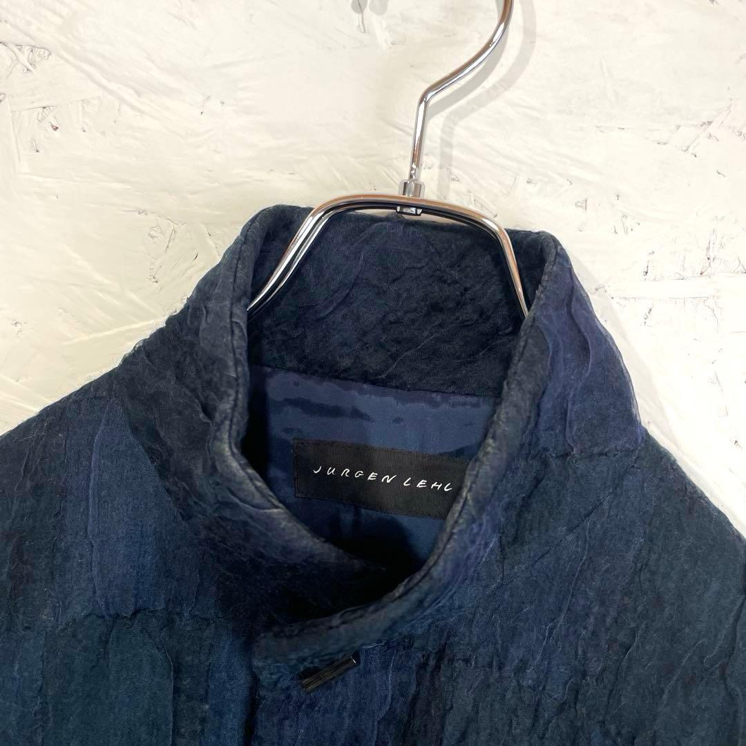 【JURGEN LEHL】ウールシルクジャケット　ネイビー　スタンドカラー　M