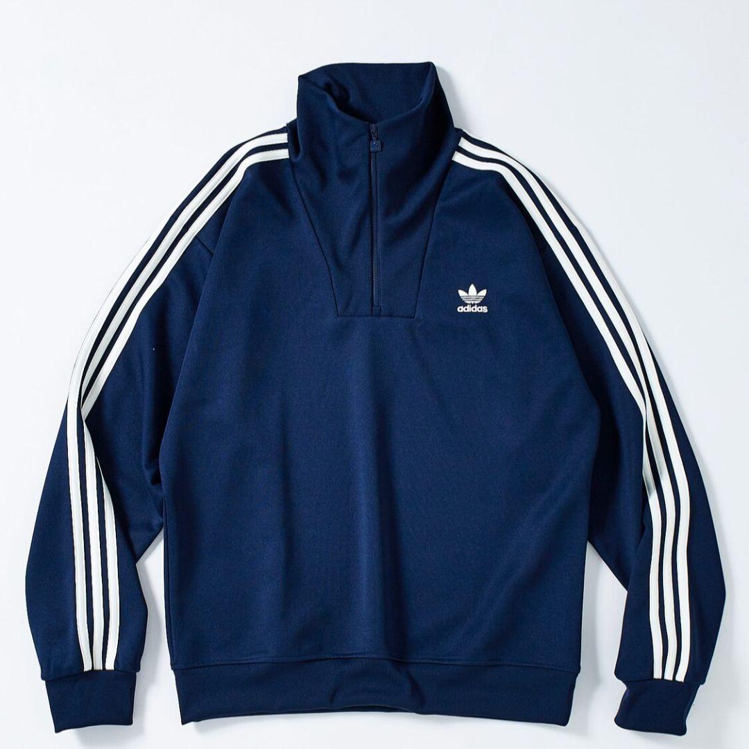 XL）アディダス ファンネルネックトラックトップ ジャージ ネイビー 青 ブルー