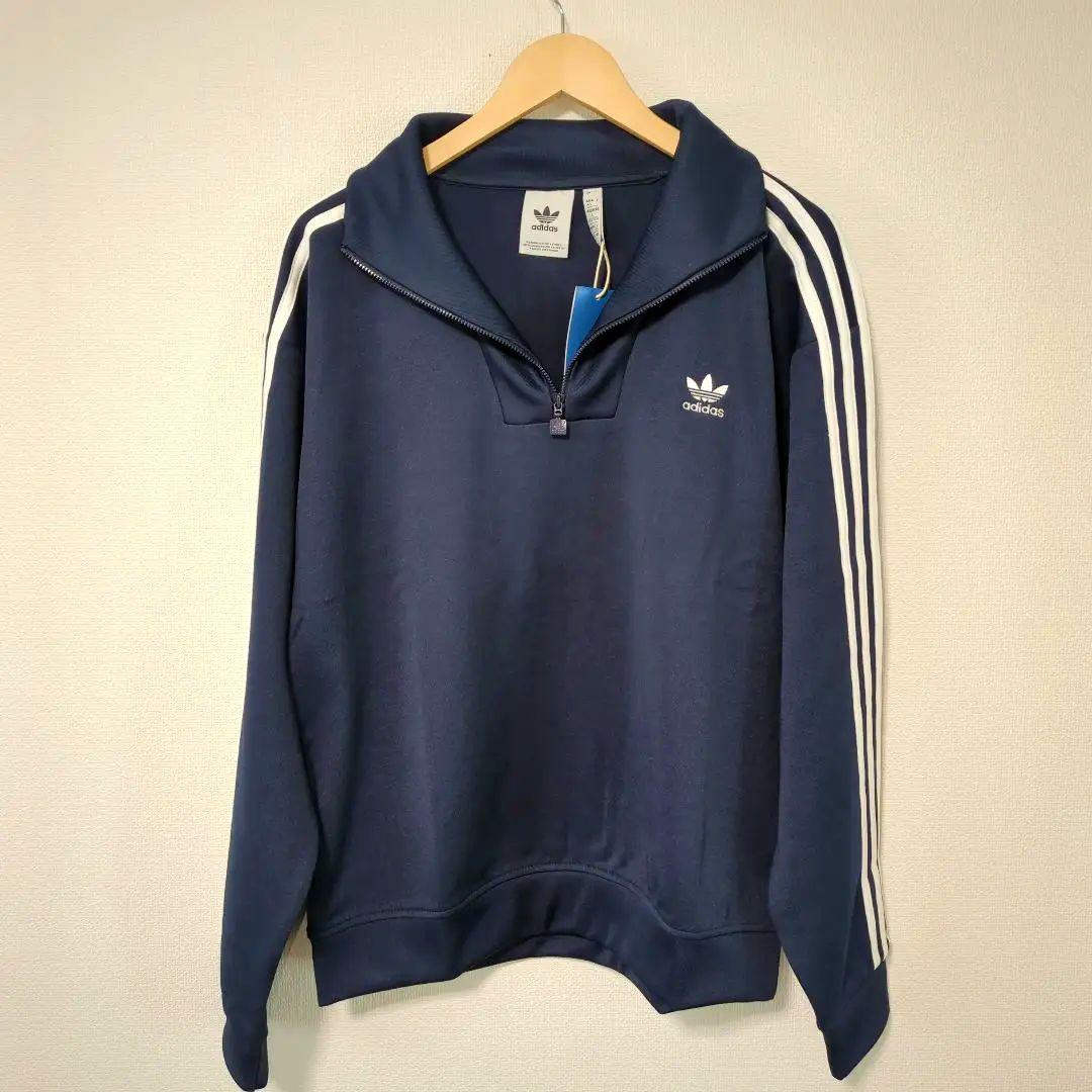 XL）アディダス ファンネルネックトラックトップ ジャージ ネイビー 青 ブルー