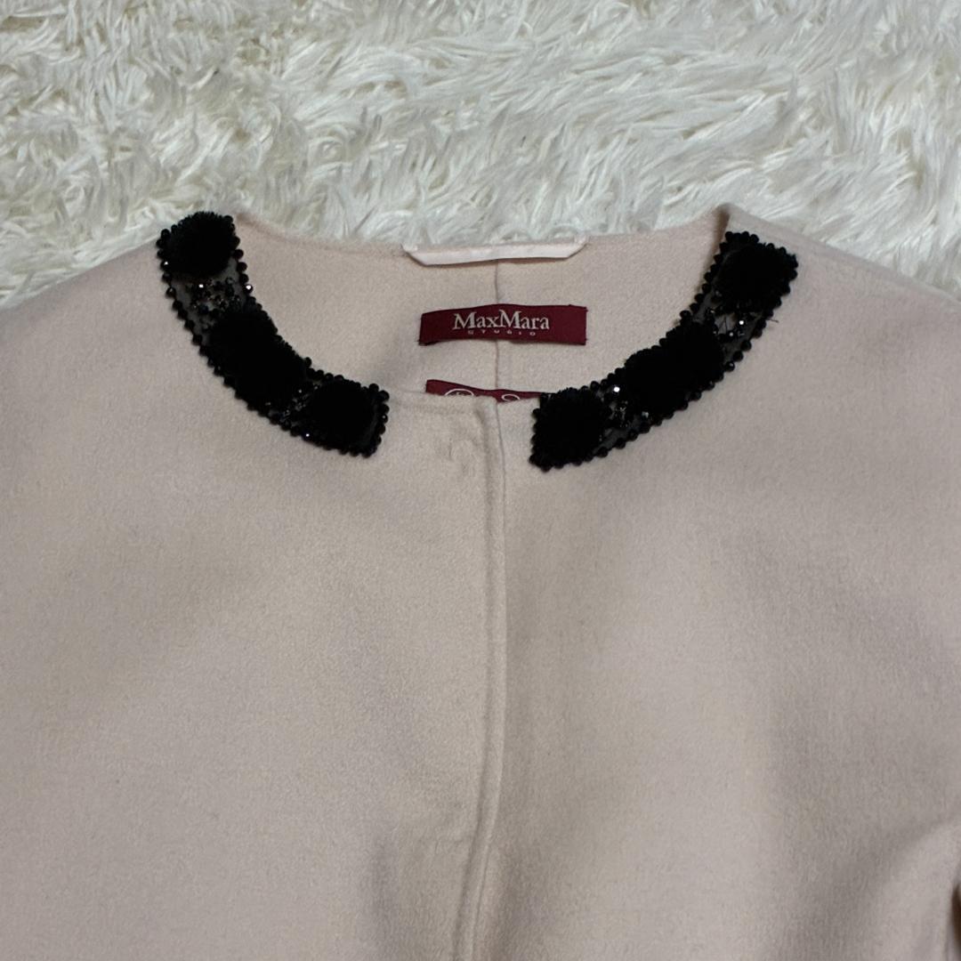 【美品】MaxMaraマックスマーラ　ダブルフェイス　ノーカラー　ビジューコート