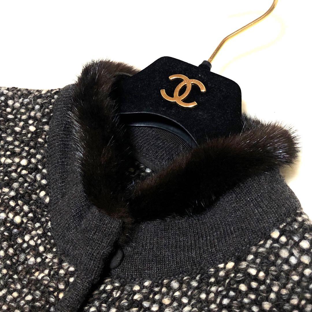 ⭕️美品　白タグ　マックスマーラ　ロングコート　ミンクファー　ツイード　ブラック系