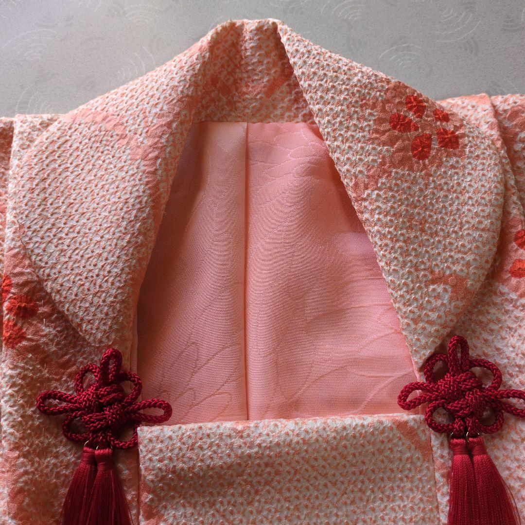 七五三３歳正絹総絞り手縫いの被布（中綿無し）サーモンオレンジ色