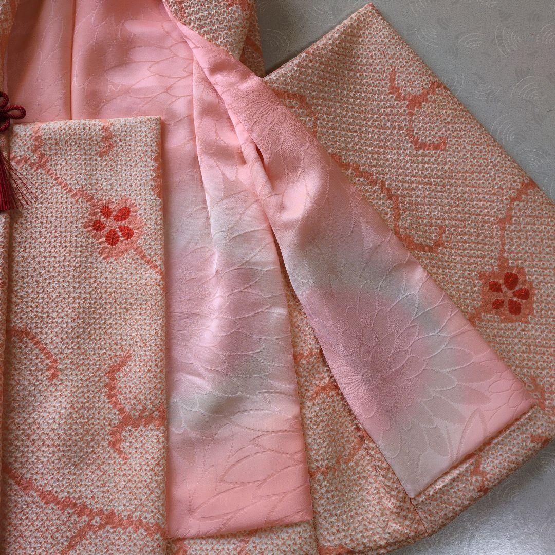 七五三３歳正絹総絞り手縫いの被布（中綿無し）サーモンオレンジ色