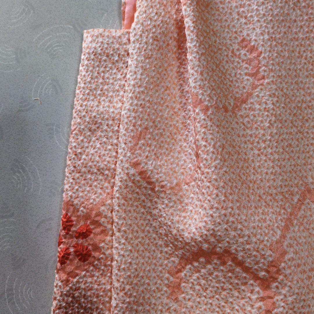 七五三３歳正絹総絞り手縫いの被布（中綿無し）サーモンオレンジ色