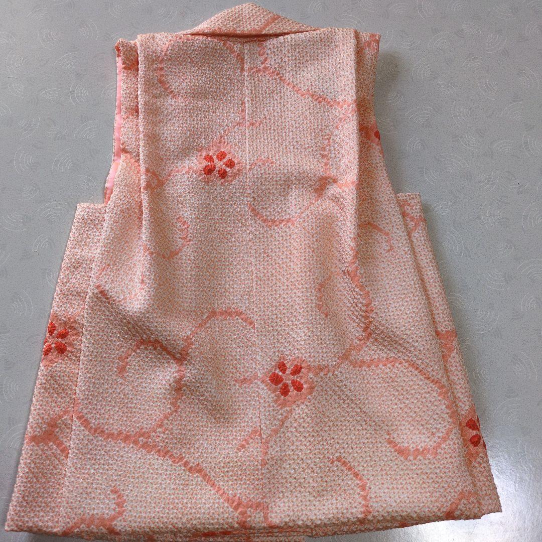 七五三３歳正絹総絞り手縫いの被布（中綿無し）サーモンオレンジ色