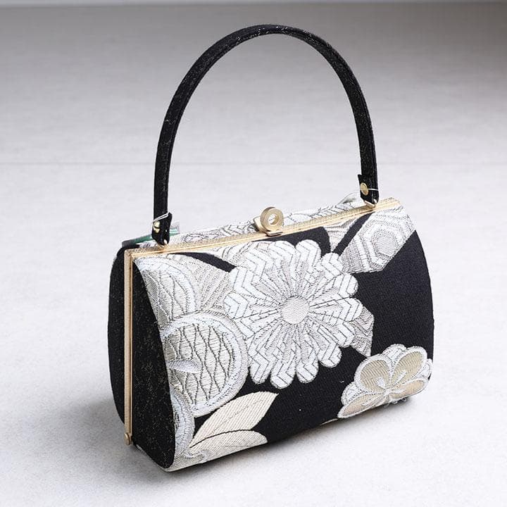 【新品】草履バッグ 振袖用 モダン花柄 黒系 24.5cm 日本製　03761