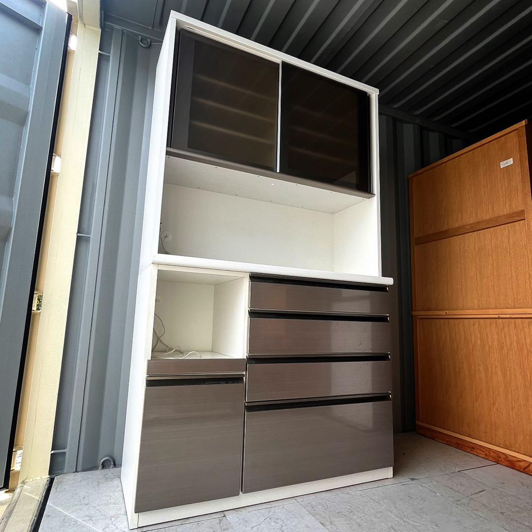 取付無料！大川 松田家具 木目調おしゃれブラウンインテリアキッチンボード 食器棚