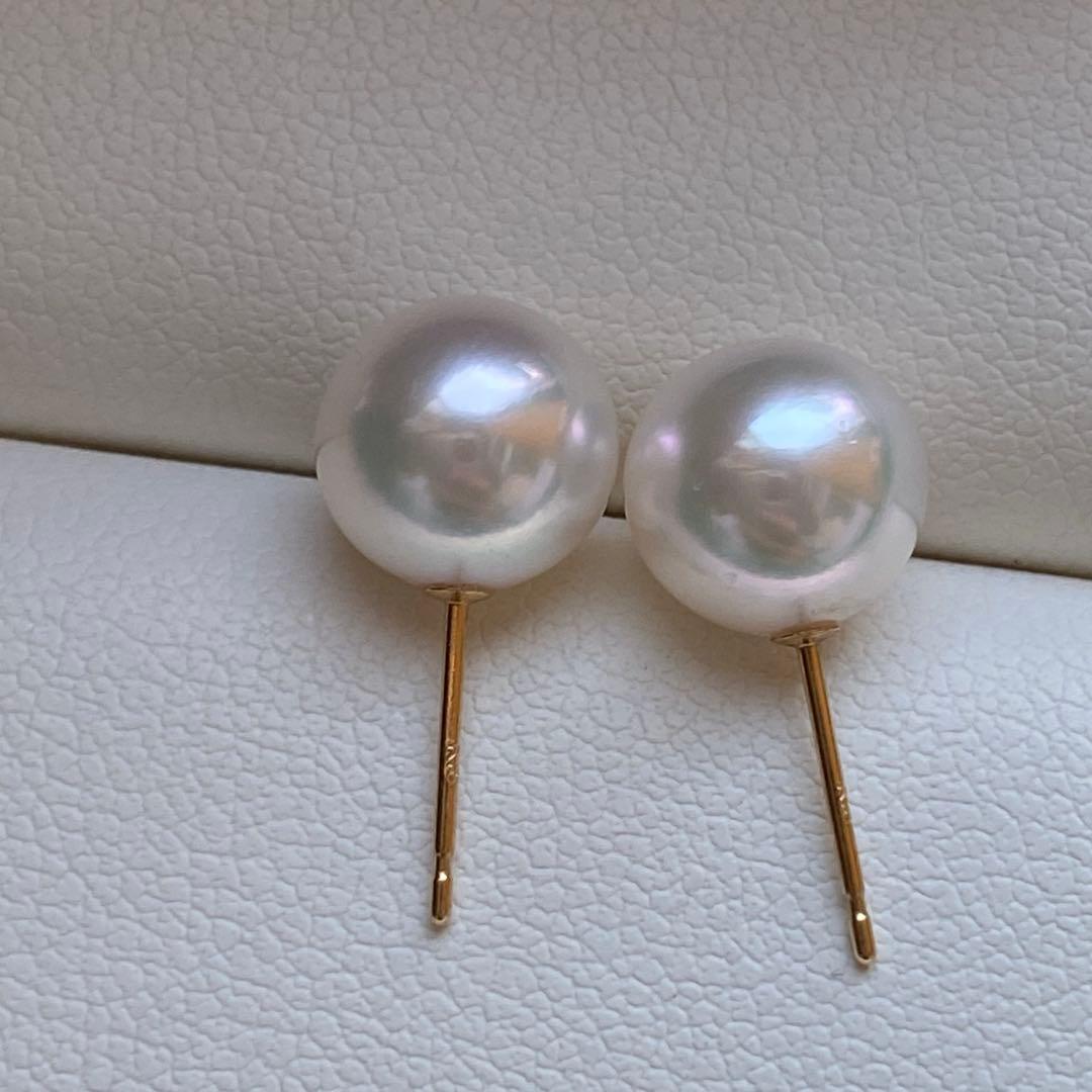 1970 あこや真珠　K18大玉8.5-9mm ピアス　Aly手作