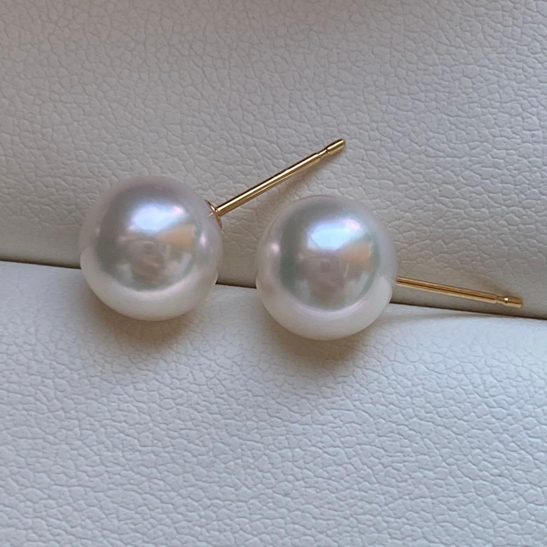 1970 あこや真珠　K18大玉8.5-9mm ピアス　Aly手作