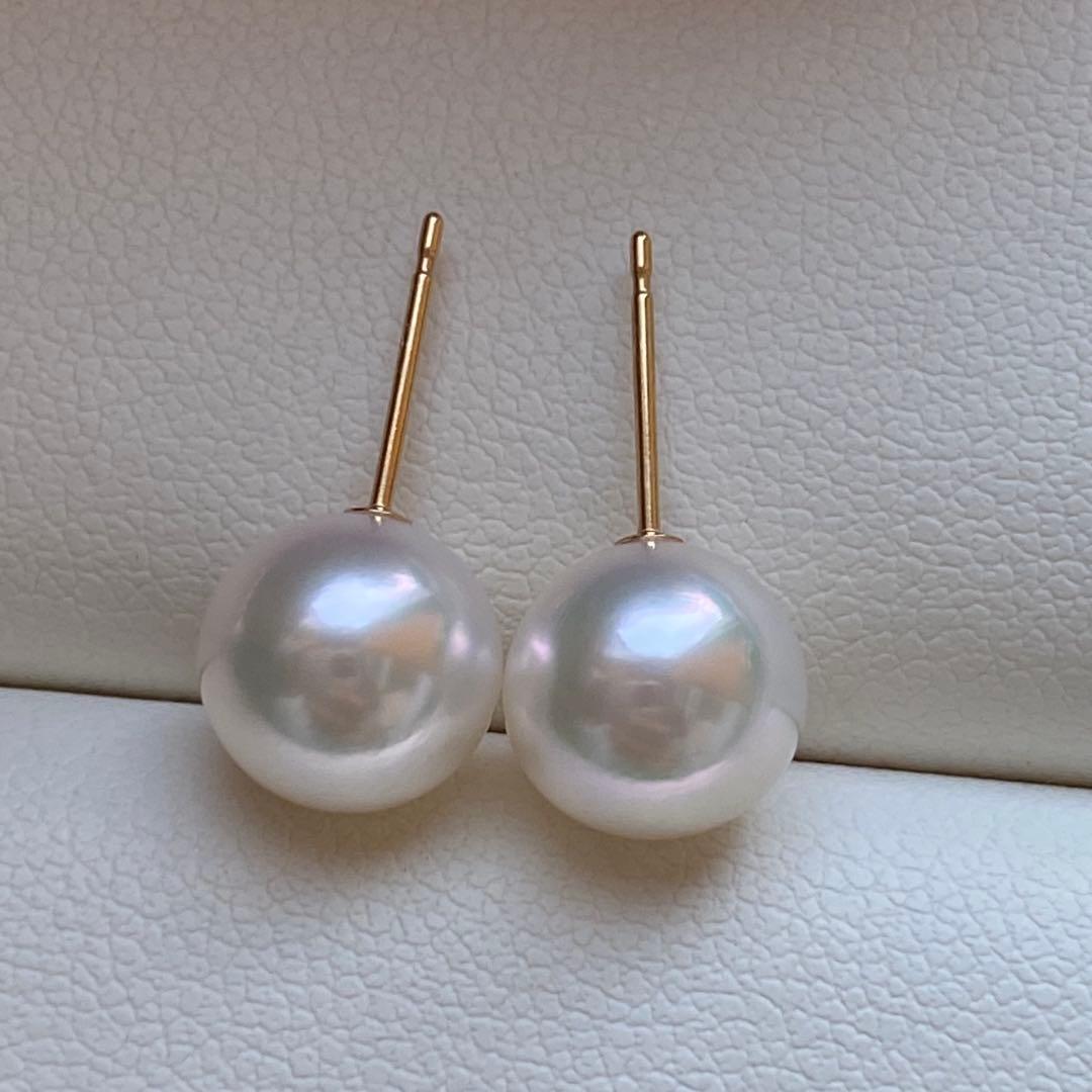 1970 あこや真珠　K18大玉8.5-9mm ピアス　Aly手作