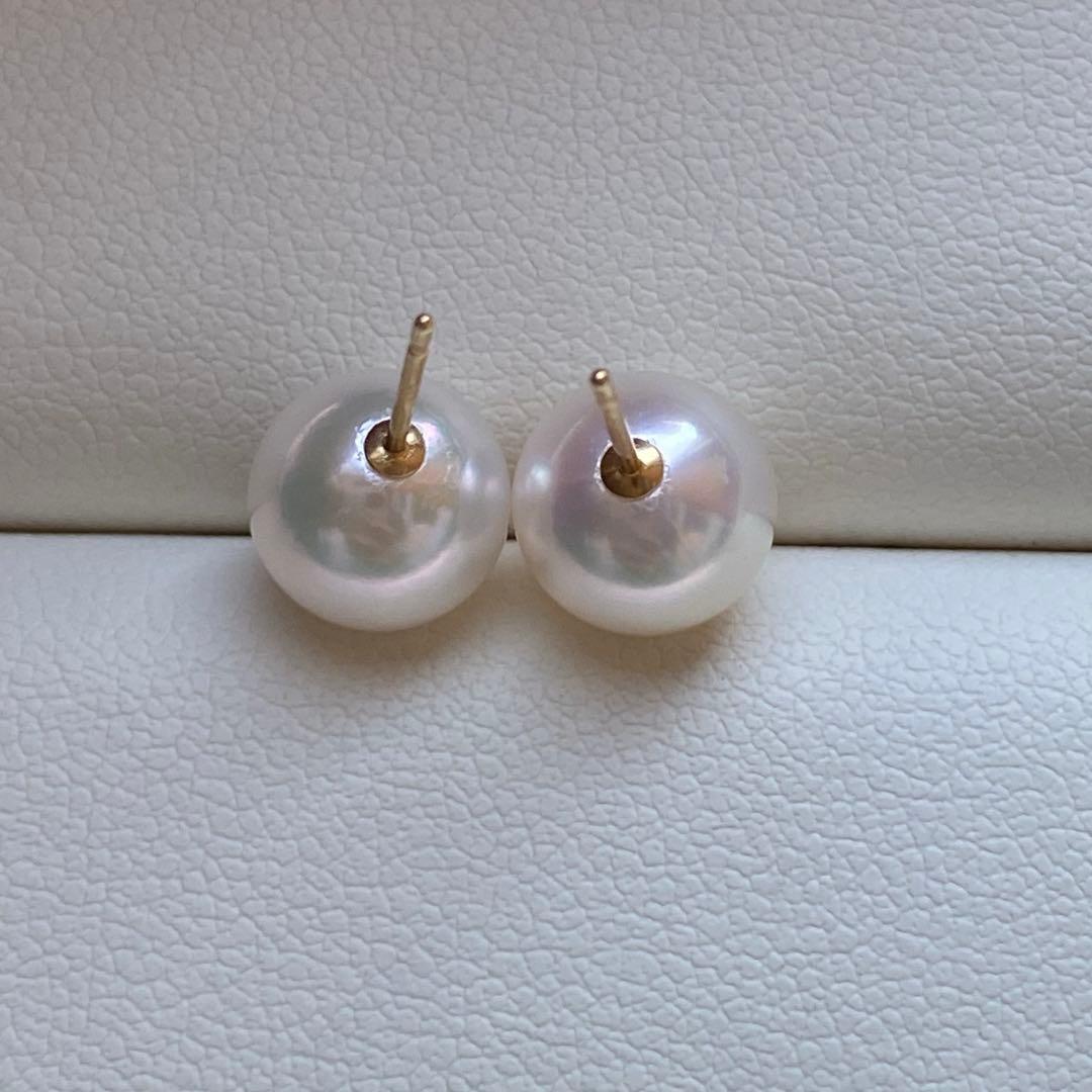 1970 あこや真珠　K18大玉8.5-9mm ピアス　Aly手作
