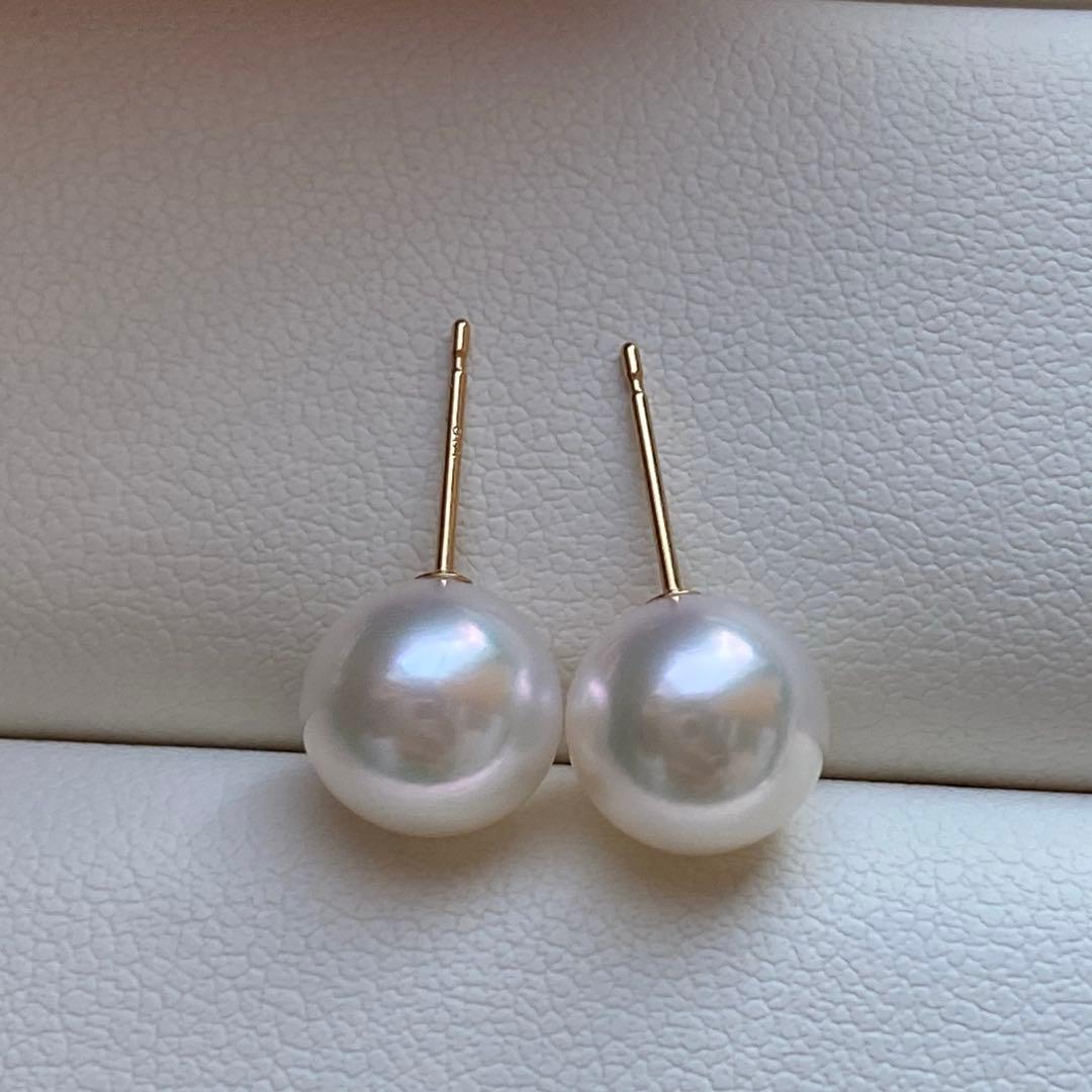 1970 あこや真珠　K18大玉8.5-9mm ピアス　Aly手作