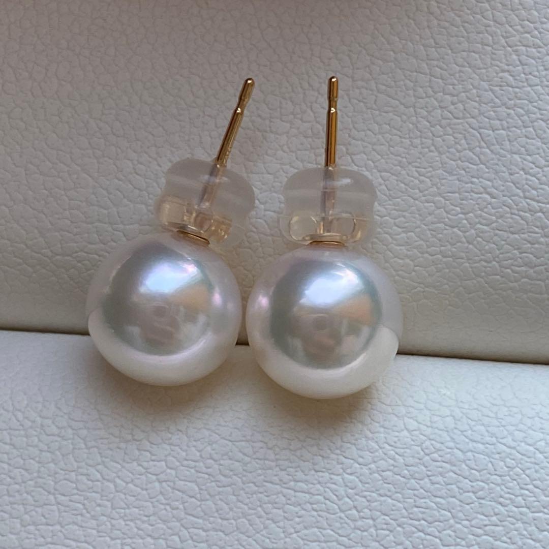 1970 あこや真珠　K18大玉8.5-9mm ピアス　Aly手作