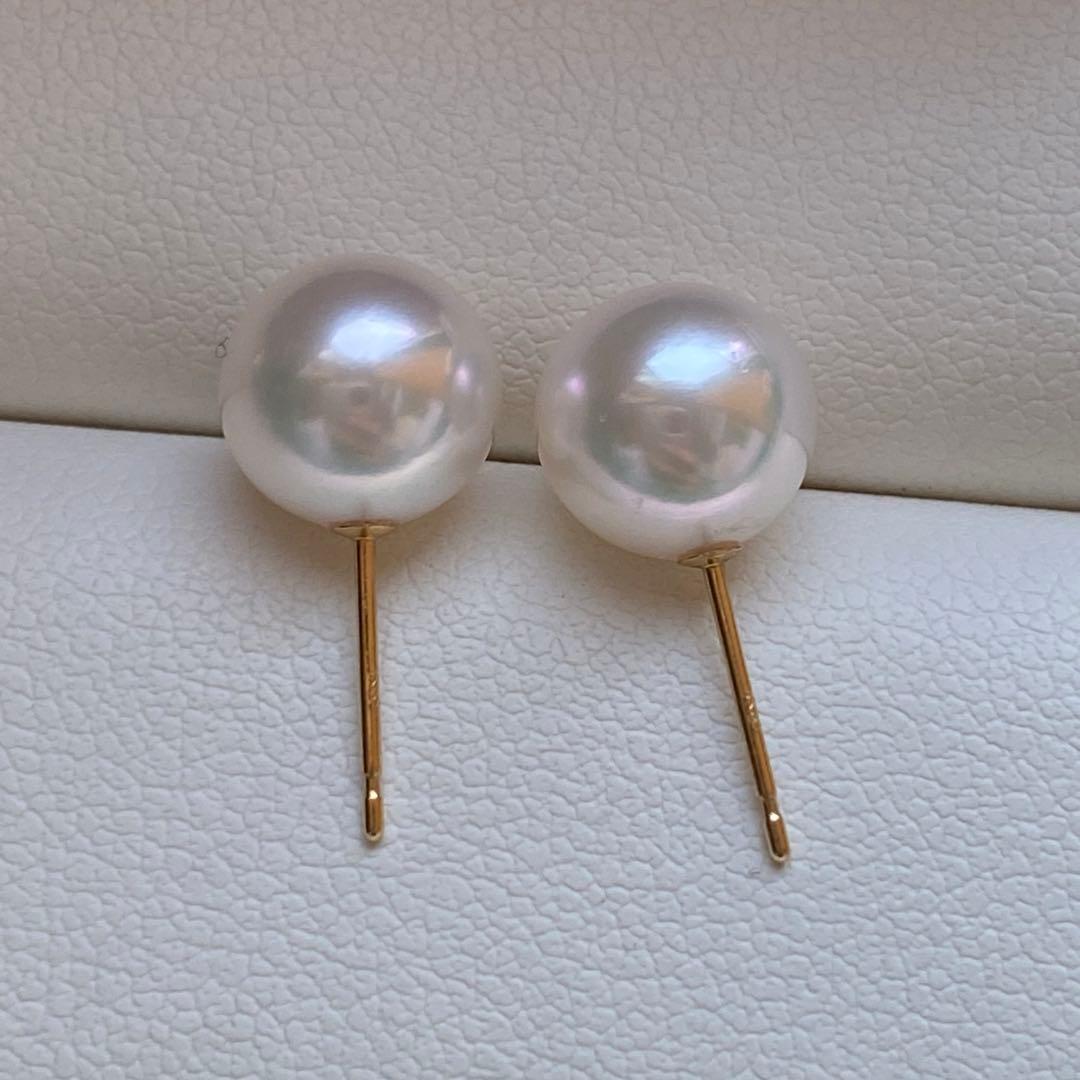 1970 あこや真珠　K18大玉8.5-9mm ピアス　Aly手作