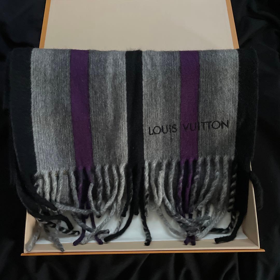 LOUIS VUITTON ストライプマフラー グレー