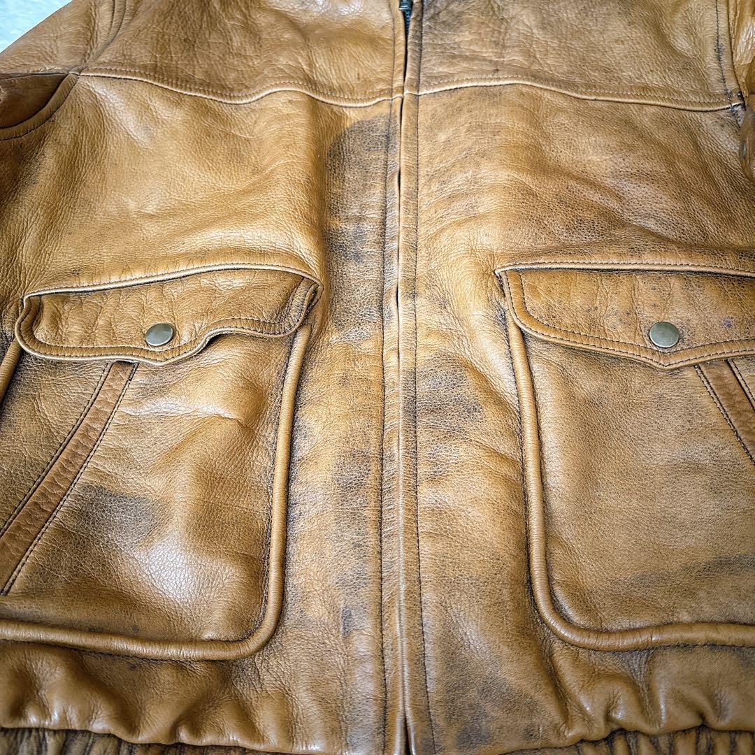 【希少】ヴィンテージ レザーフライトジャケット 牛革 ボア襟 キャメル　M