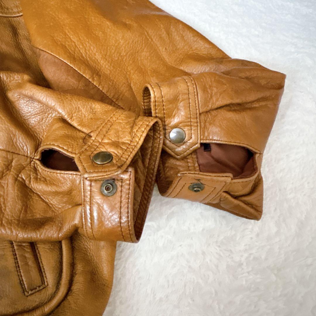 【希少】ヴィンテージ レザーフライトジャケット 牛革 ボア襟 キャメル　M