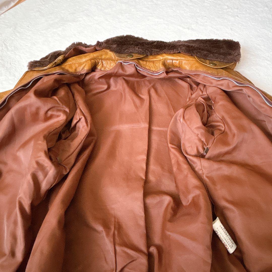 【希少】ヴィンテージ レザーフライトジャケット 牛革 ボア襟 キャメル　M