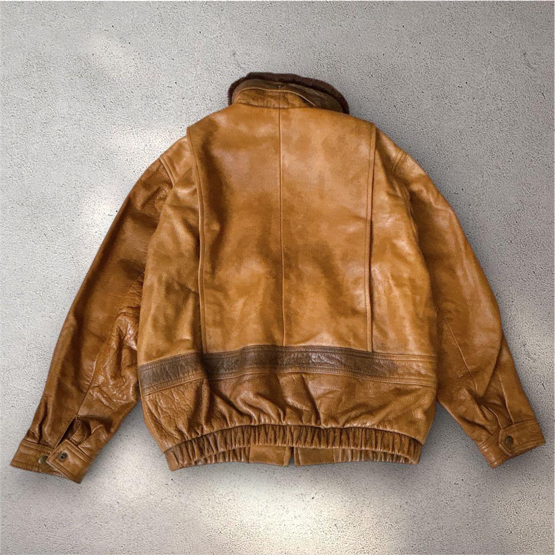 【希少】ヴィンテージ レザーフライトジャケット 牛革 ボア襟 キャメル　M