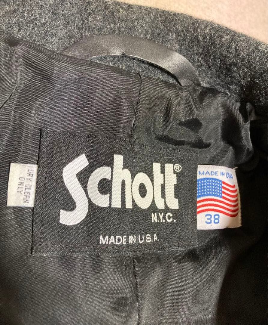 Schott ショット ウール メルトン ダブルブレスト ロングコート グレー