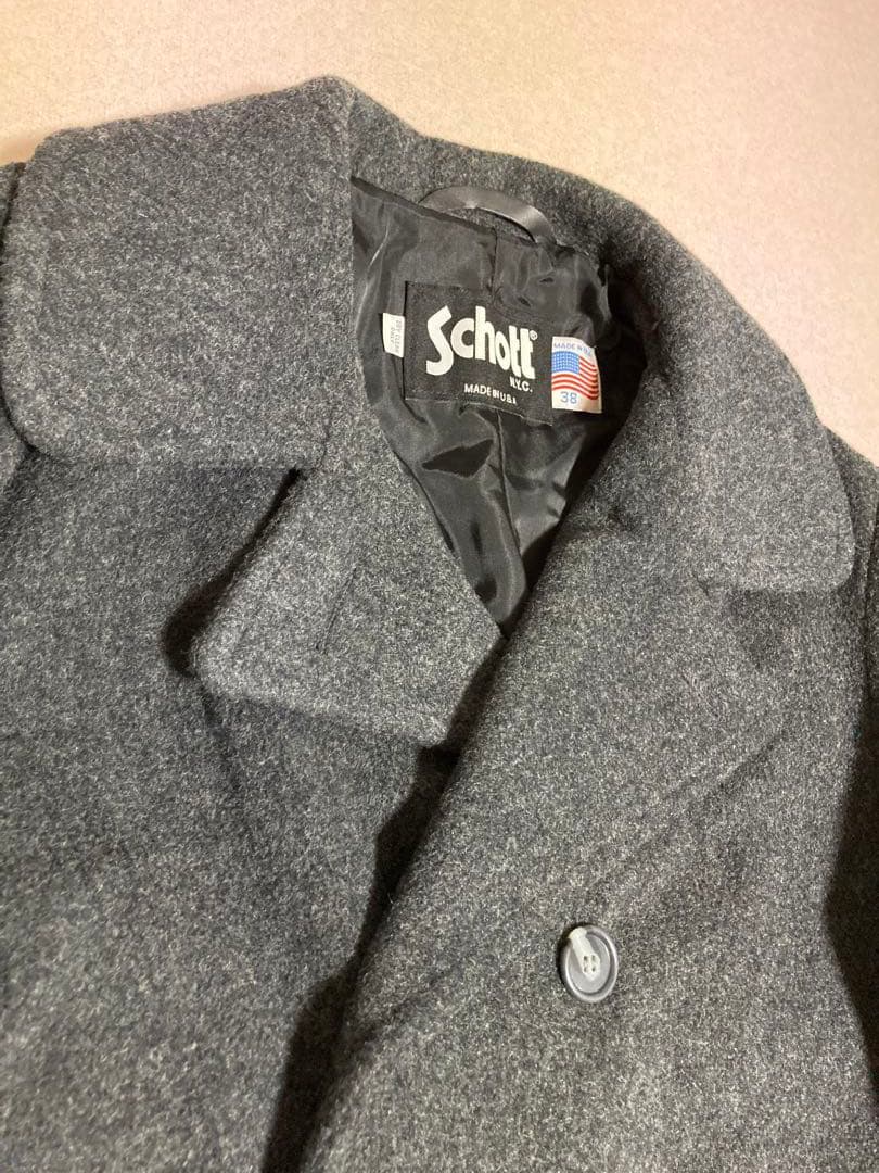 Schott ショット ウール メルトン ダブルブレスト ロングコート グレー