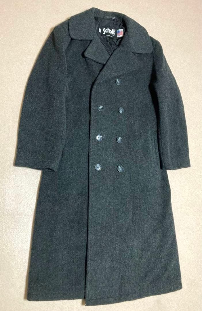 Schott ショット ウール メルトン ダブルブレスト ロングコート グレー