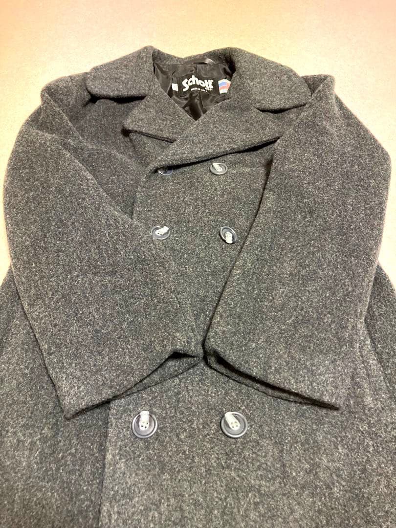 Schott ショット ウール メルトン ダブルブレスト ロングコート グレー