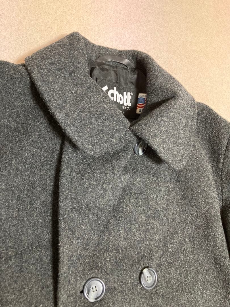 Schott ショット ウール メルトン ダブルブレスト ロングコート グレー