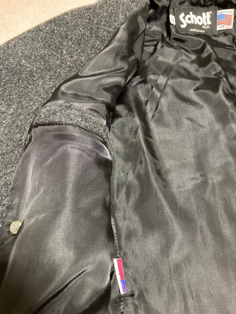 Schott ショット ウール メルトン ダブルブレスト ロングコート グレー