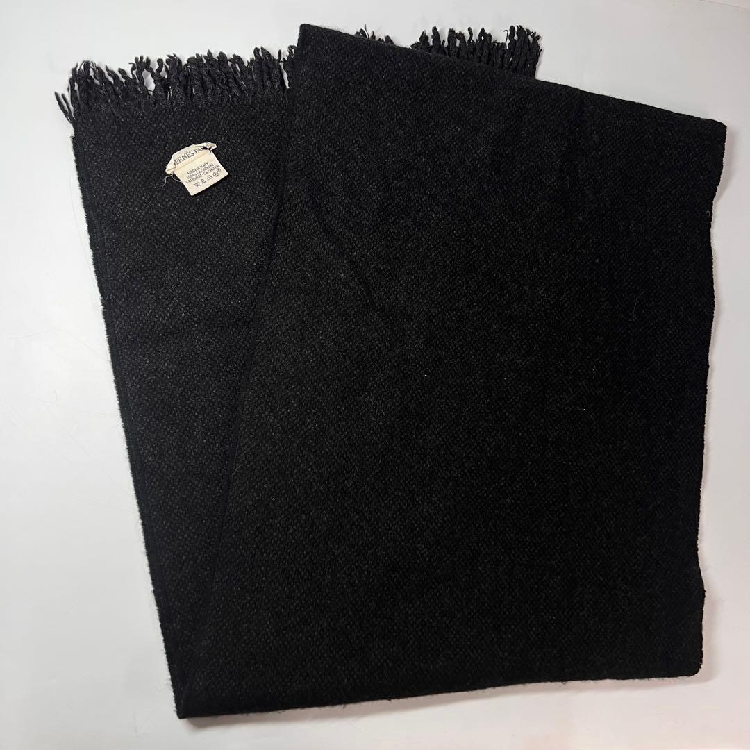 HERMES エルメス カシミヤ ブラック マフラー