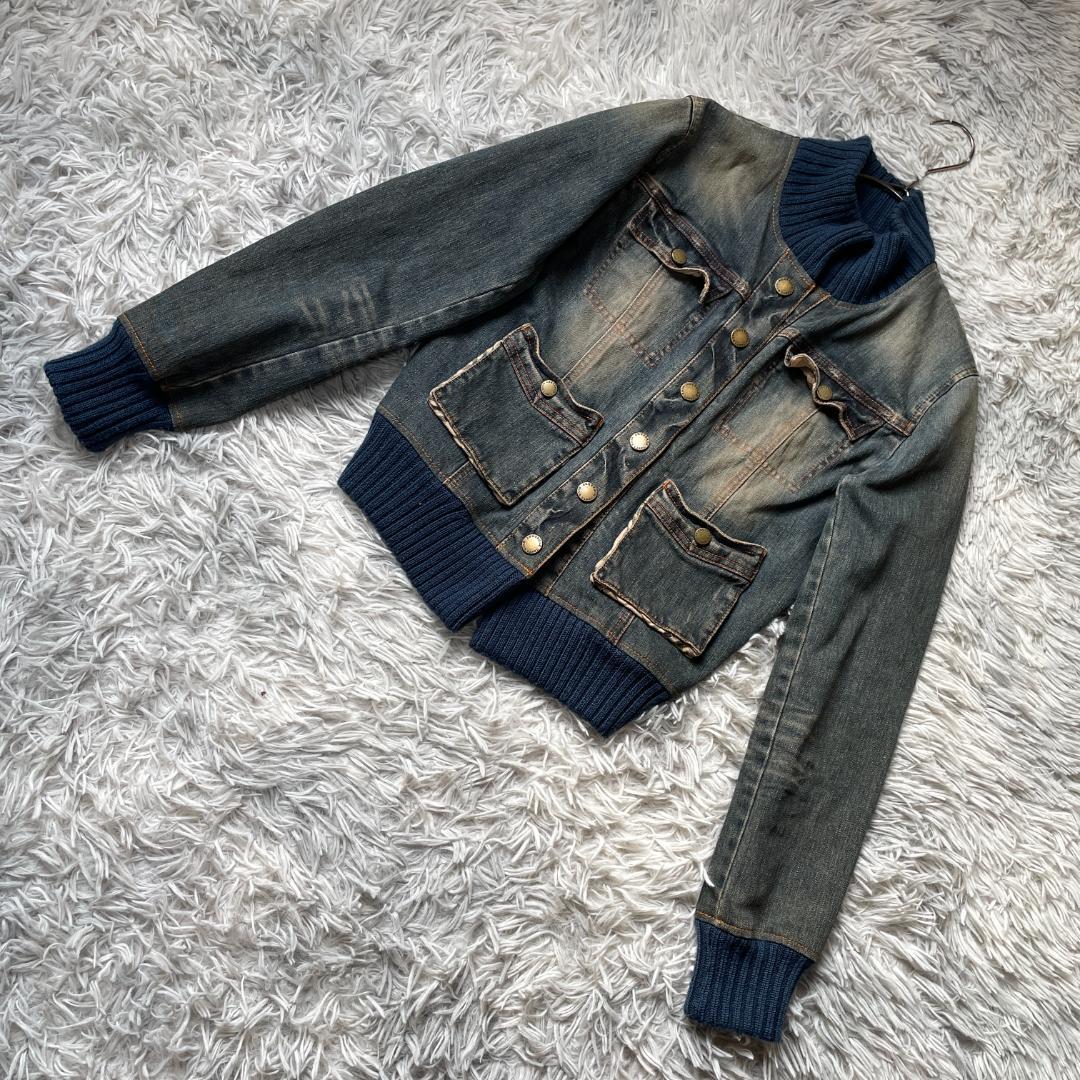 バーバリー ブルーレーベル デニムジャケット リブ切替 ヴィンテージ加工 38