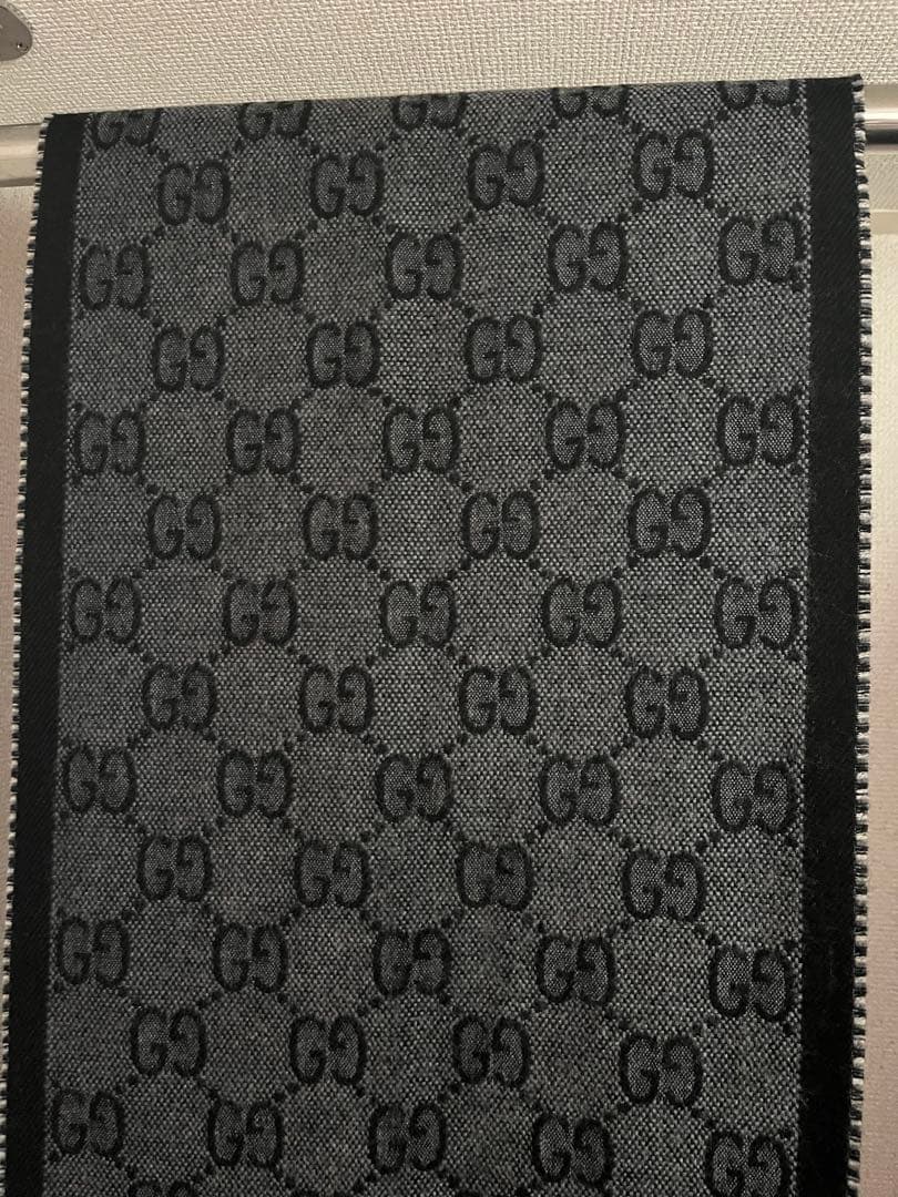 [美品] GUCCI GGロゴマフラー グレー フリンジ付き