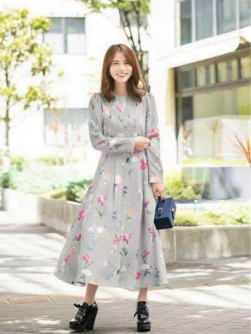 【Chesty】ガーデンプリントシャツワンピース（グレー）【定価25,850円】