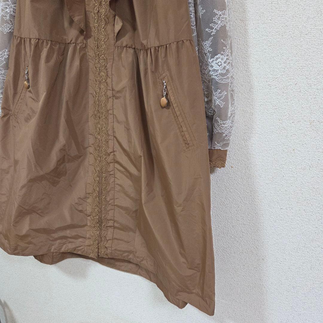 【スーパービューティー】袖レースデザイン/ショルダーフリルコート/ベージュ/40