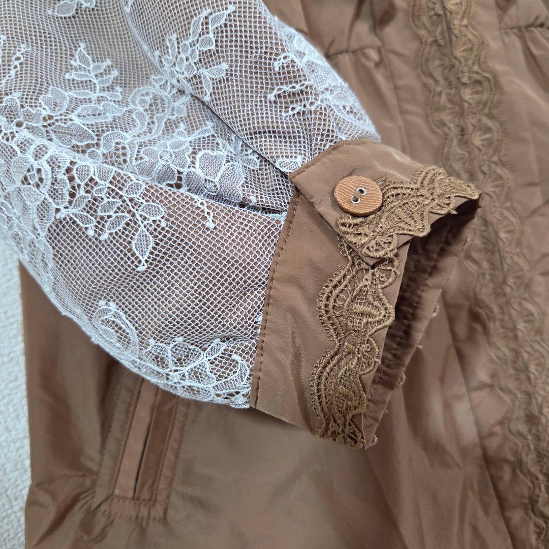 【スーパービューティー】袖レースデザイン/ショルダーフリルコート/ベージュ/40