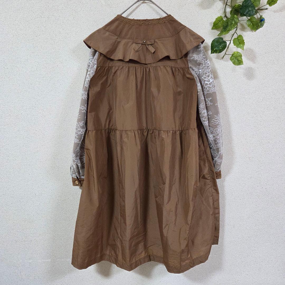 【スーパービューティー】袖レースデザイン/ショルダーフリルコート/ベージュ/40