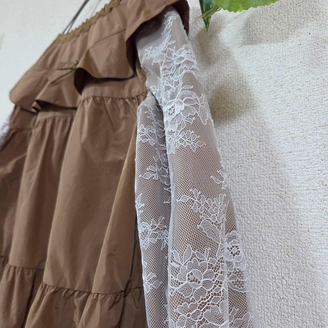 【スーパービューティー】袖レースデザイン/ショルダーフリルコート/ベージュ/40