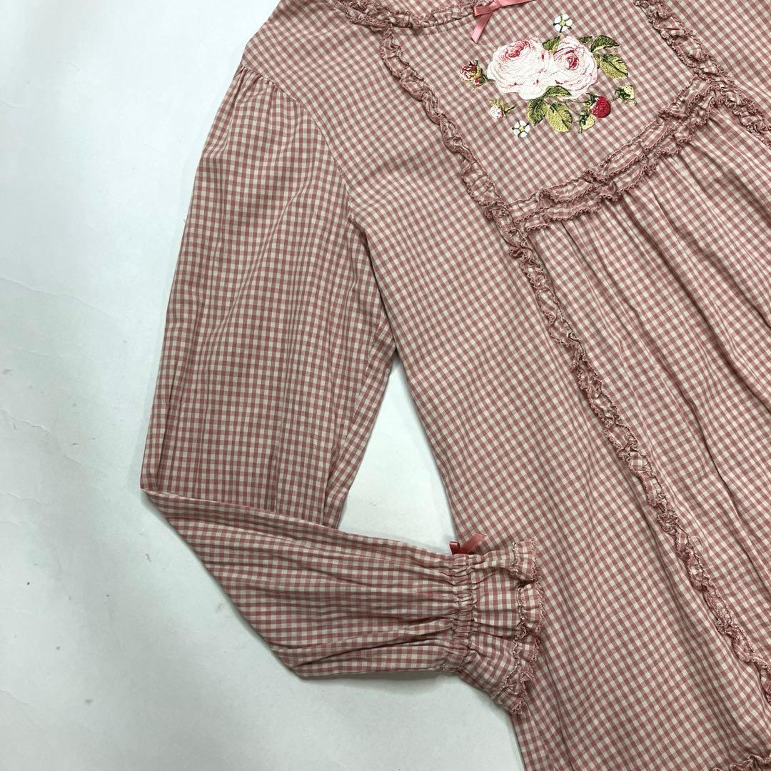 【美品】ピンクハウス ピンクギンガム バラ刺繍 チュニック/2023年