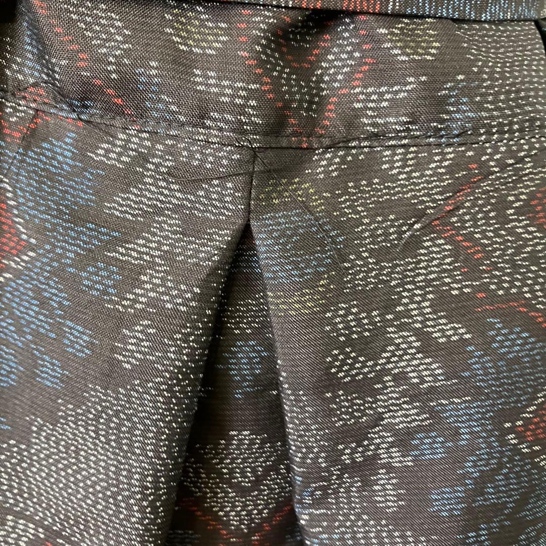 大島紬　幾何学柄　Vネック ノースリーブ　ワンピース　着物リメイク