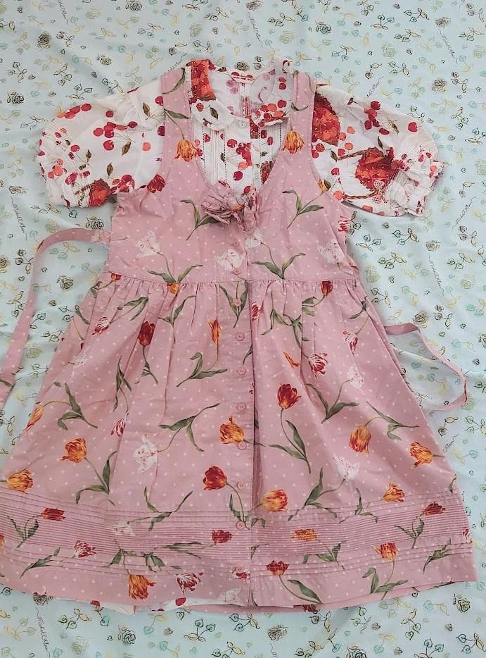 【未着用】ベビーピンクハウスのサクランボ柄の白いワンピース（L・120）