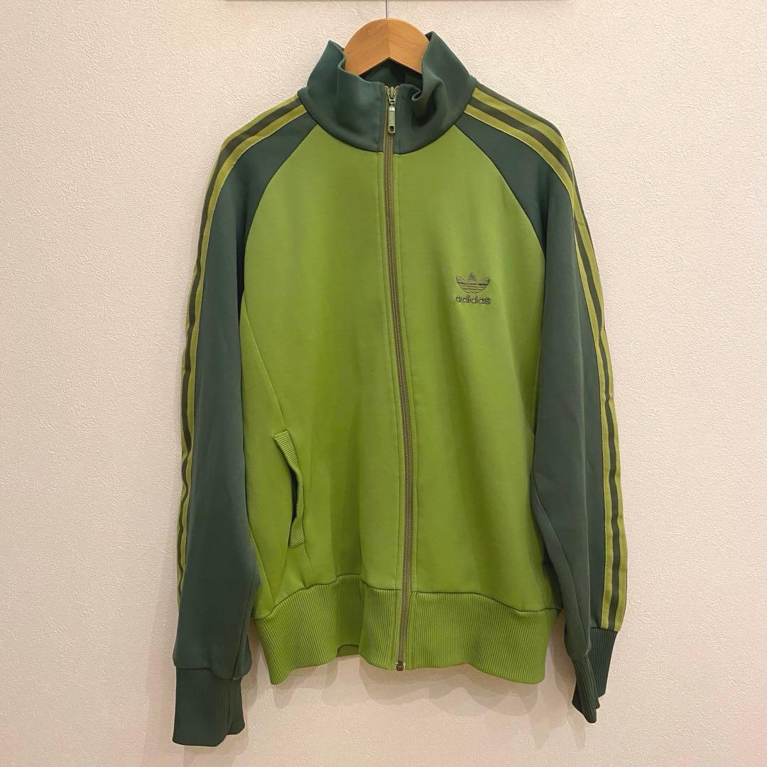 限定価格❗️アディダス 旧ロゴ トラックジャケット ジャージ グリーン L 万国旗